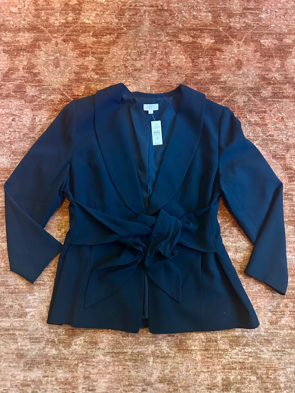 LOFT Tie-Waist Blazer Jacket, black. NWT. Size 18.